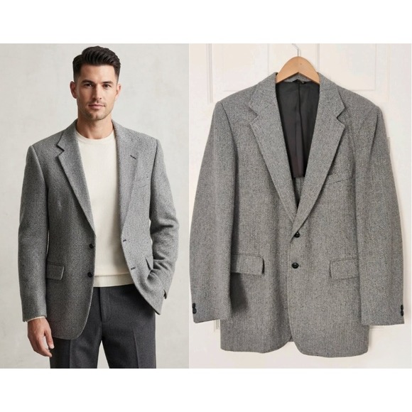 John Blair Other - VTG John Blair Herringbone Blazer Mens 40 Gray Two Button Wool Blend Sport Coat